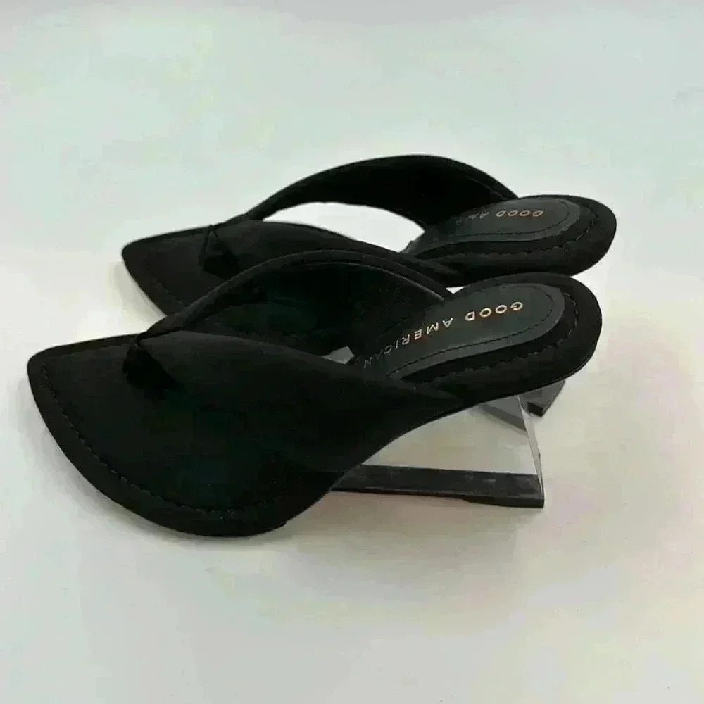 🆕 with box Good American neoprene black thong with clear wedge heels
